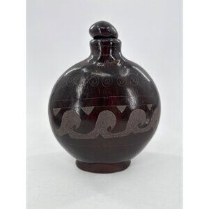 Black‎ Pottery Vase With Incised Geometric Patterns Vintge